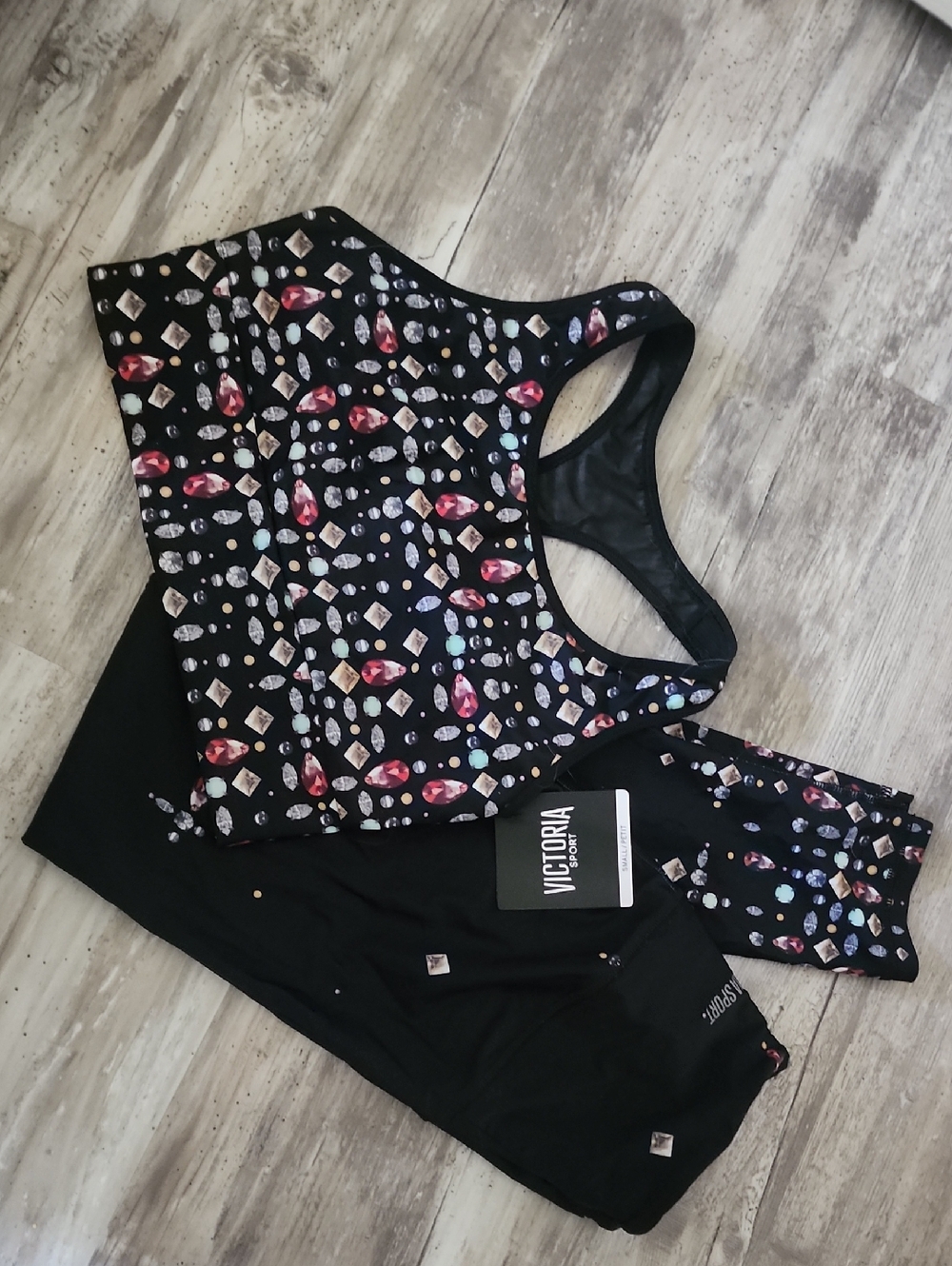 Stylish Black Patterned Leggings and Sports Bra